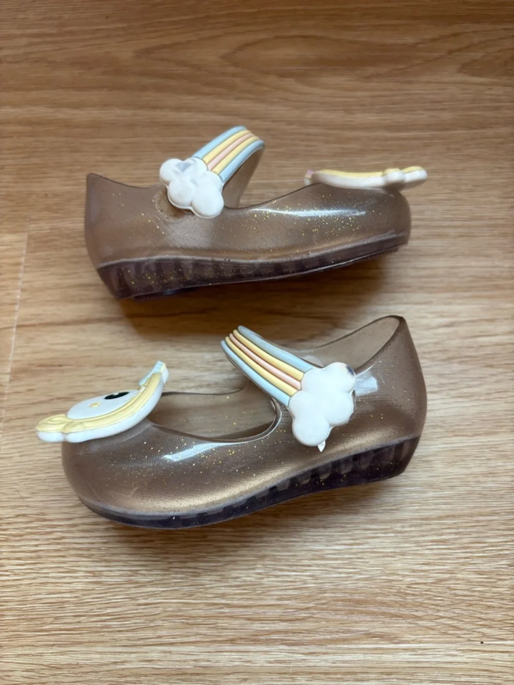 Mini Melissa Girls Metallic Gold Unicorn Mary Jane Shoes - Picture 3 of 4